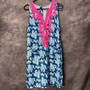 Lilly Pulitzer Carlotta Shift Dress Size 2 Joy Ride Elephant Print Embroidered